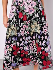 Apricot Black Floral Print Embroidered Midaxi Skirt - Image 5 of 5