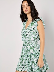 Apricot Green Floral Print Smock Waist Mini Dress - Image 5 of 5