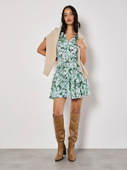 Apricot Green Floral Print Smock Waist Mini Dress - Image 5 of 5