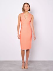 Apricot Orange V-Neck Bandage Midi Dress - Image 3 of 4
