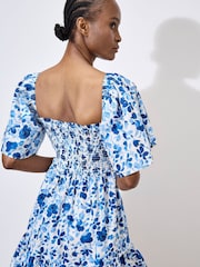 Apricot White Smocked Floral Print Cotton Poplin Dress - Image 3 of 4
