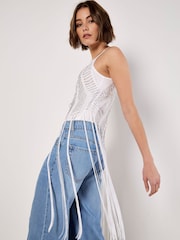 Apricot White Silver Beaded Fringe Top - Image 3 of 5