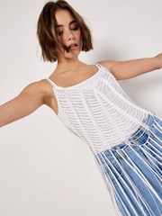 Apricot White Silver Beaded Fringe Top - Image 4 of 5