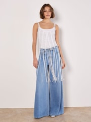 Apricot White Silver Beaded Fringe Top - Image 5 of 5