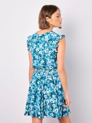 Apricot Blue Floral Print Smock Waist Mini Dress - Image 2 of 4