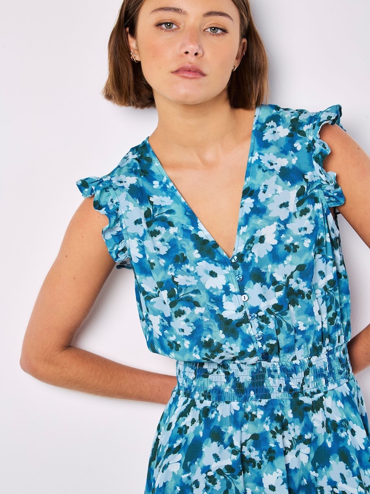 Apricot Blue Floral Print Smock Waist Mini Dress - Image 2 of 4 Apricot Blue Floral Print Smock Waist Mini Dress - Image 2 of 4