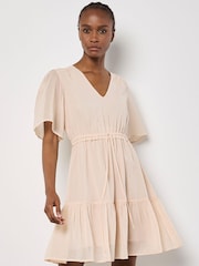 Apricot Pink Chiffon Tie Waist Ruffle Dress - Image 1 of 4