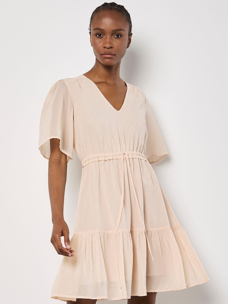 Apricot Pink Chiffon Tie Waist Ruffle Dress - Image 1 of 4
