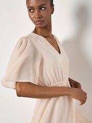 Apricot Pink Chiffon Tie Waist Ruffle Dress - Image 2 of 4