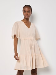 Apricot Pink Chiffon Tie Waist Ruffle Dress - Image 3 of 4