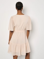 Apricot Pink Chiffon Tie Waist Ruffle Dress - Image 4 of 4