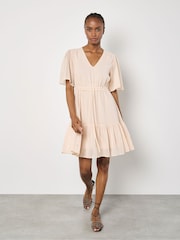 Apricot Pink Chiffon Tie Waist Ruffle Dress - Image 4 of 4