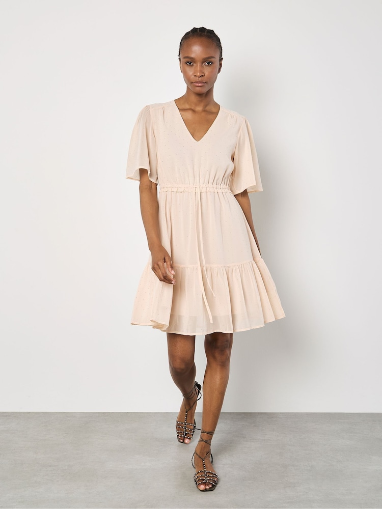 Apricot Pink Chiffon Tie Waist Ruffle Dress - Image 4 of 4 Apricot Pink Chiffon Tie Waist Ruffle Dress - Image 4 of 4