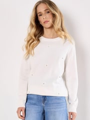 Apricot White Diamante Daisy Crew Neck Jumper - Image 1 of 4