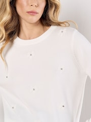 Apricot White Diamante Daisy Crew Neck Jumper - Image 3 of 4