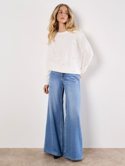 Apricot White Diamante Daisy Crew Neck Jumper - Image 4 of 4