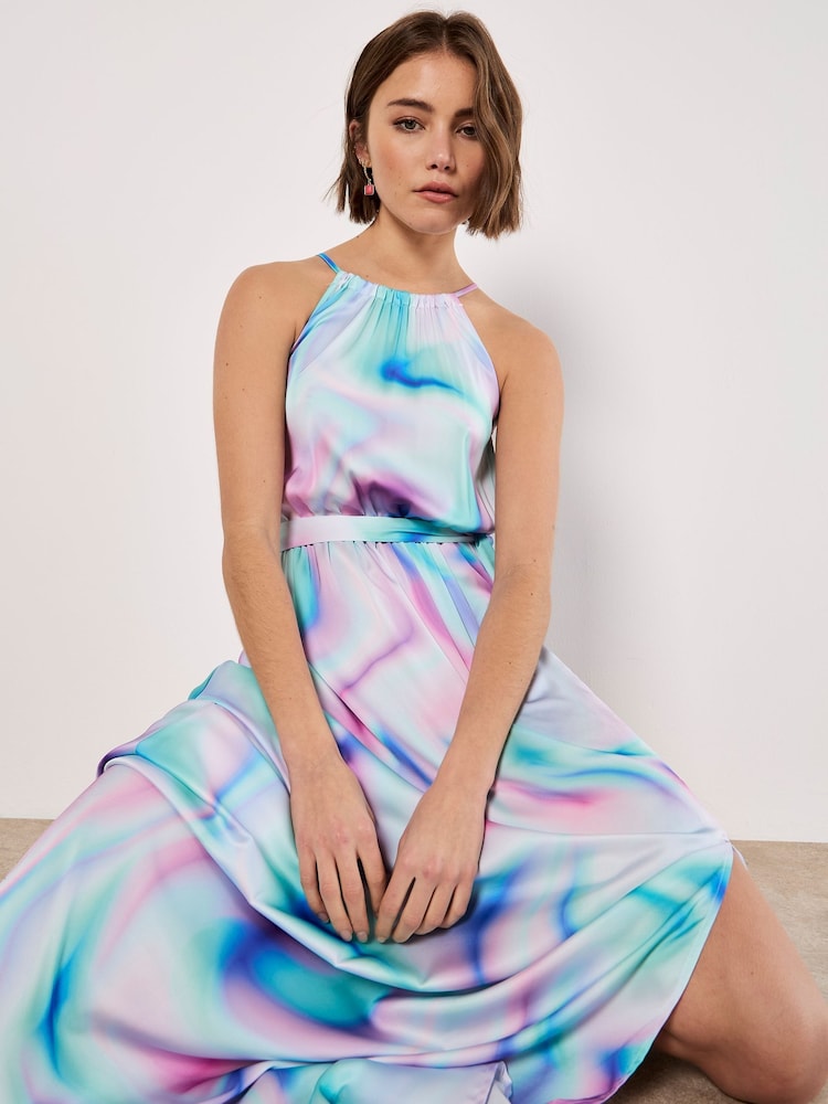Apricot Blue Gradient Glow Satin Dress - Image 1 of 5 Apricot Blue Gradient Glow Satin Dress - Image 1 of 5