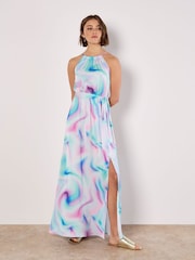 Apricot Blue Gradient Glow Satin Dress - Image 2 of 5