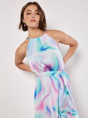Apricot Blue Gradient Glow Satin Dress - Image 3 of 5