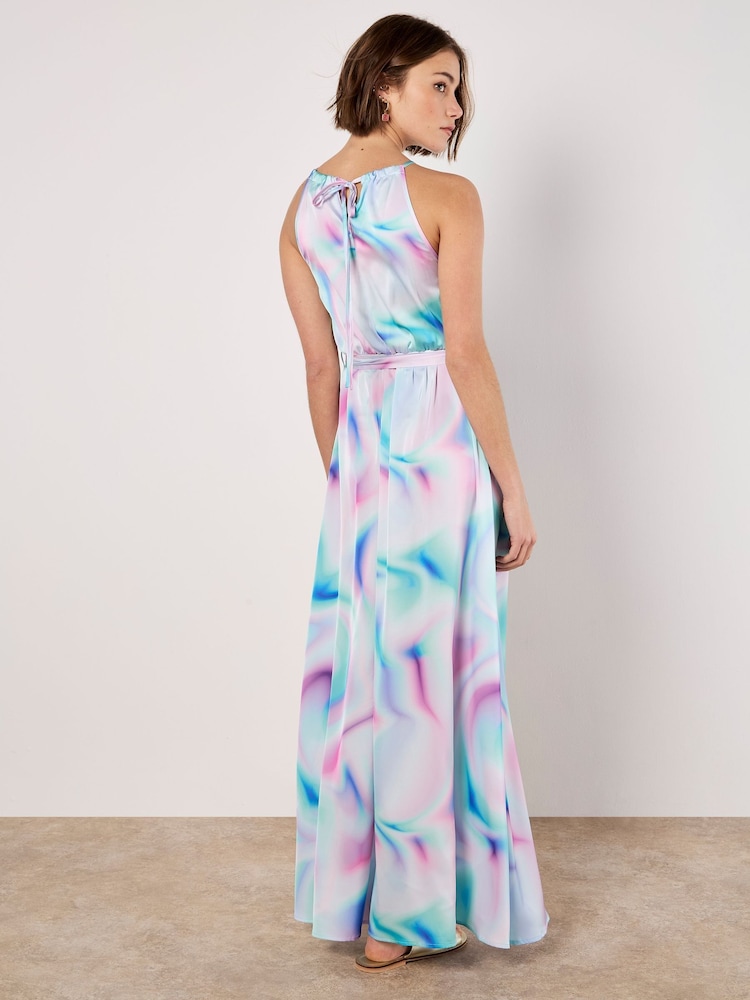 Apricot Blue Gradient Glow Satin Dress - Image 5 of 5