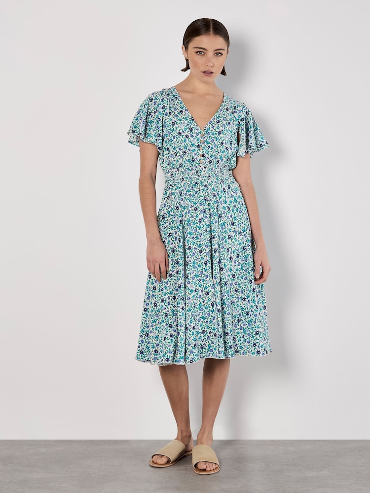 Apricot Blue Vivid Watercolour Ditsy Mini Dress - Image 1 of 5