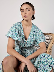 Apricot Blue Vivid Watercolour Ditsy Mini Dress - Image 2 of 5