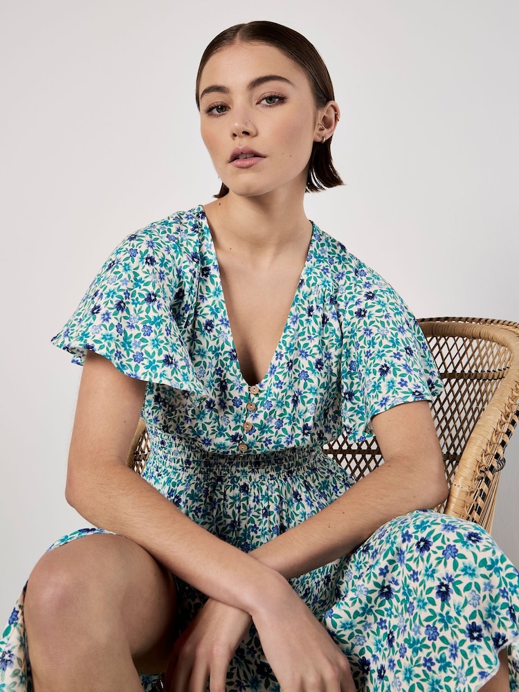 Apricot Blue Vivid Watercolour Ditsy Mini Dress - Image 2 of 5