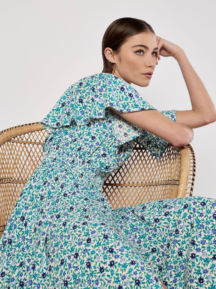 Apricot Blue Vivid Watercolour Ditsy Mini Dress - Image 5 of 5