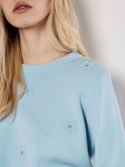 Apricot Blue Diamante Daisy Crew Neck Jumper - Image 2 of 4