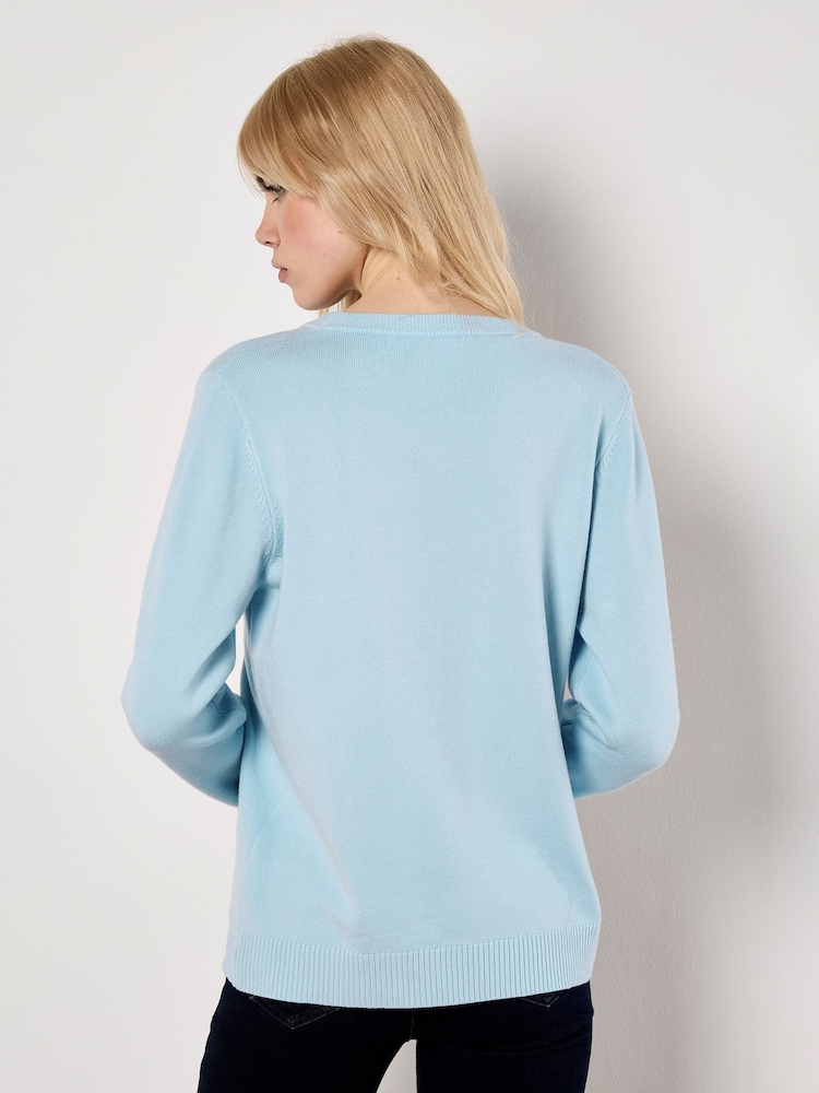 Apricot Blue Diamante Daisy Crew Neck Jumper - Image 4 of 4