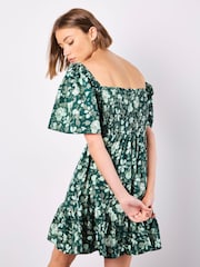 Apricot Green Smocked Floral Print Cotton Poplin Dress - Image 3 of 5