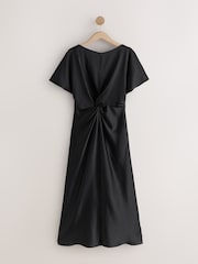 Black Textured Satin Short Sleeve Midi Dress - Image 6 of 9