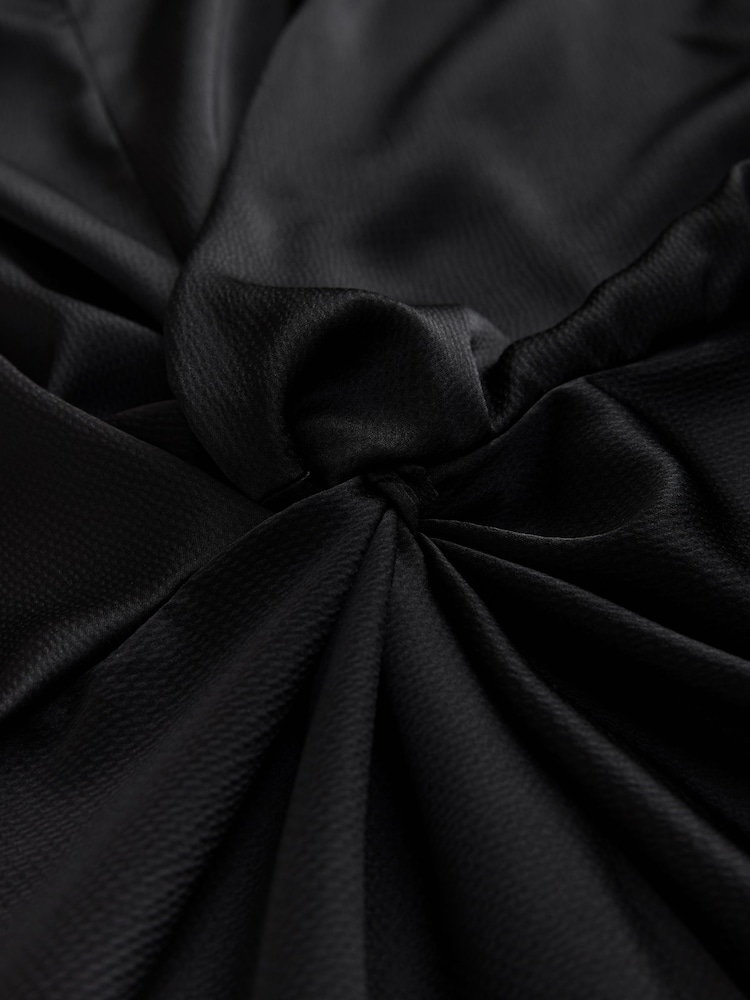 Black Textured Satin Short Sleeve Midi Dress - Image 9 of 9 Black Textured Satin Short Sleeve Midi Dress - Image 9 of 9
