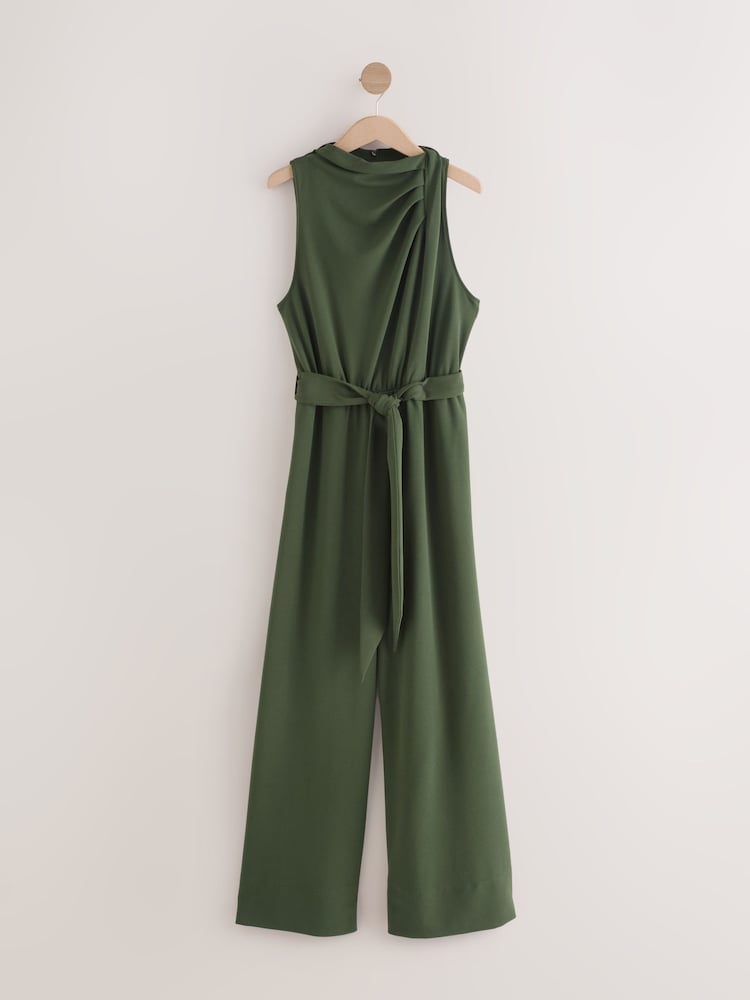 Green Occasion Cowl Neck Sleeveless Jersey Jumpsuit - Image 1 of 4 Green Occasion Cowl Neck Sleeveless Jersey Jumpsuit - Image 1 of 4