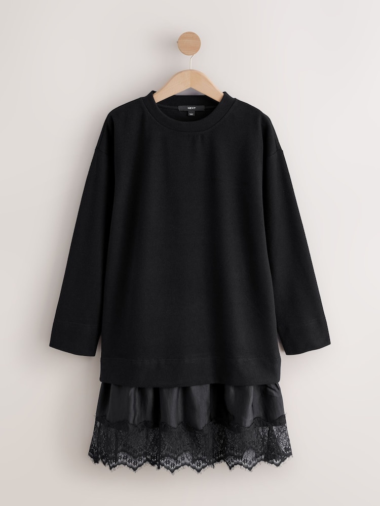 Black 2-In-1 Soft Touch Jumper Lace Skirt Black 2-In-1 Soft Touch Jumper Lace Skirt