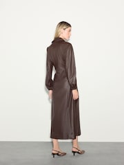 Chocolate Brown Faux Leather Midi Shirt Dress - Image 4 of 8