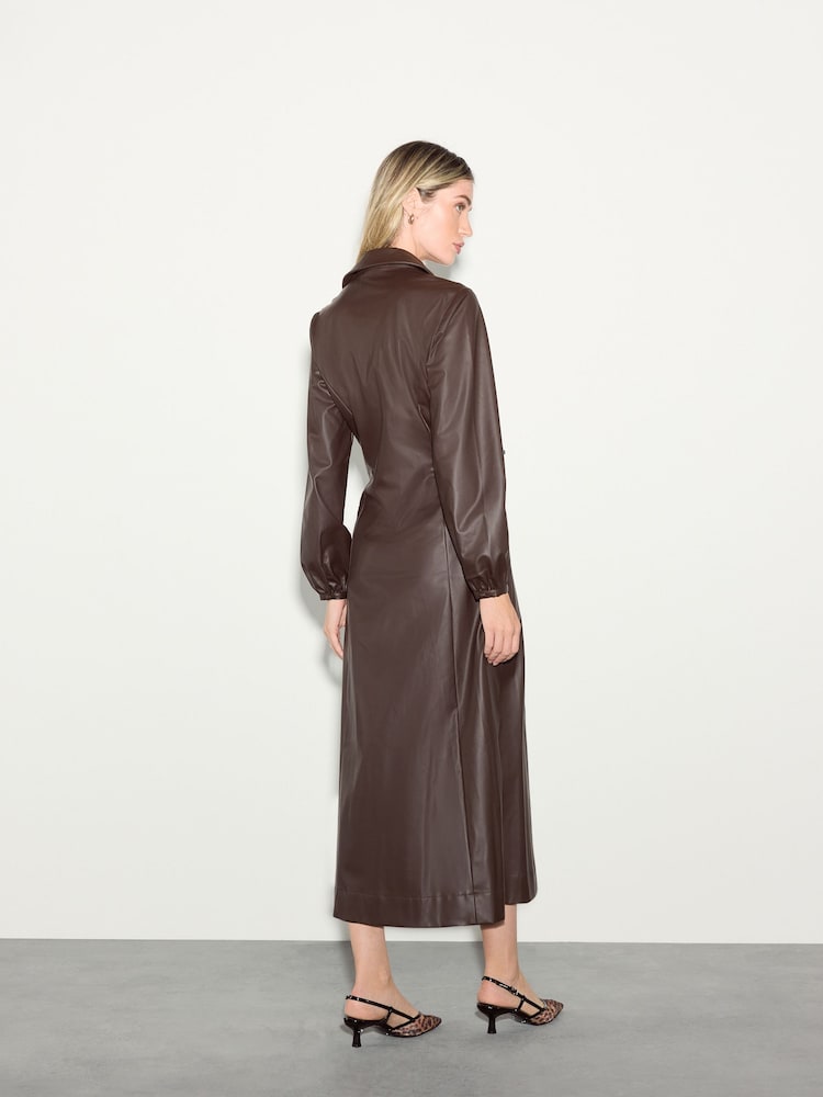 Buy Chocolate Brown Faux Leather Midi Shirt Dress from Next USA