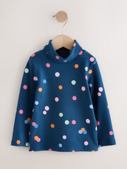Navy Rainbow Spot Long Sleeve Roll Neck Top (3mths-7yrs) - Image 6 of 9