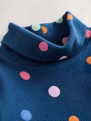 Navy Rainbow Spot Long Sleeve Roll Neck Top (3mths-7yrs) - Image 9 of 9