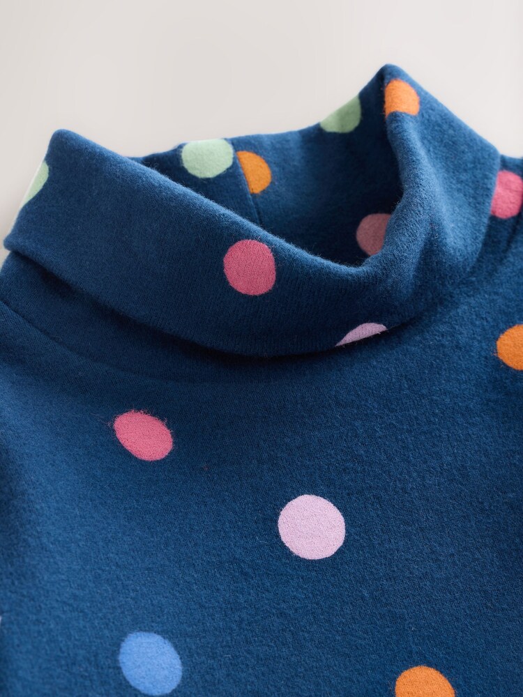Navy Rainbow Spot Long Sleeve Roll Neck Top (3mths-7yrs) - Image 9 of 9