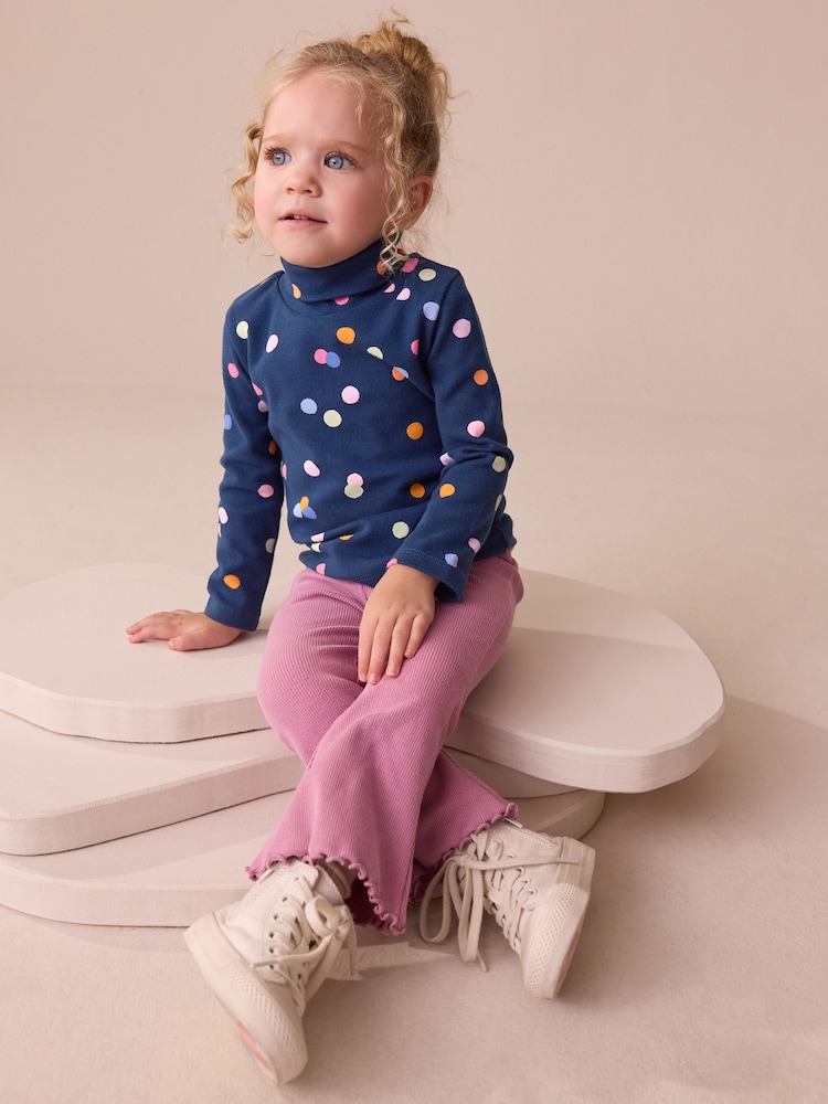 Navy Rainbow Spot Long Sleeve Roll Neck Top (3mths-7yrs) - Image 1 of 9