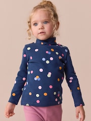 Navy Rainbow Spot Long Sleeve Roll Neck Top (3mths-7yrs) - Image 2 of 9