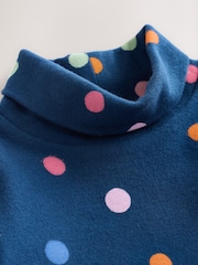 Navy Rainbow Spot Long Sleeve Roll Neck Top (3mths-7yrs) - Image 3 of 9