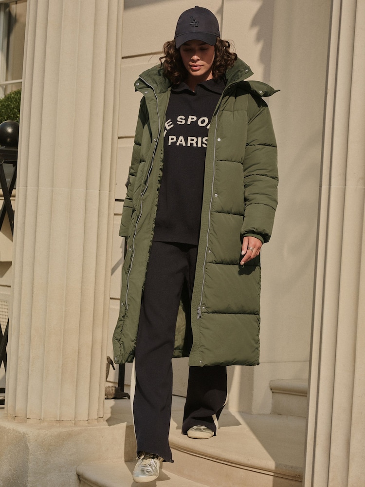 Khaki Green Long Padded Coat - Image 1 of 8 Khaki Green Long Padded Coat - Image 1 of 8