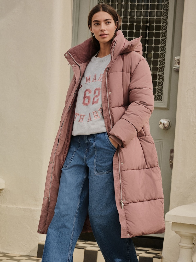 Rose Pink Long Padded Coat - Image 1 of 8 Rose Pink Long Padded Coat - Image 1 of 8