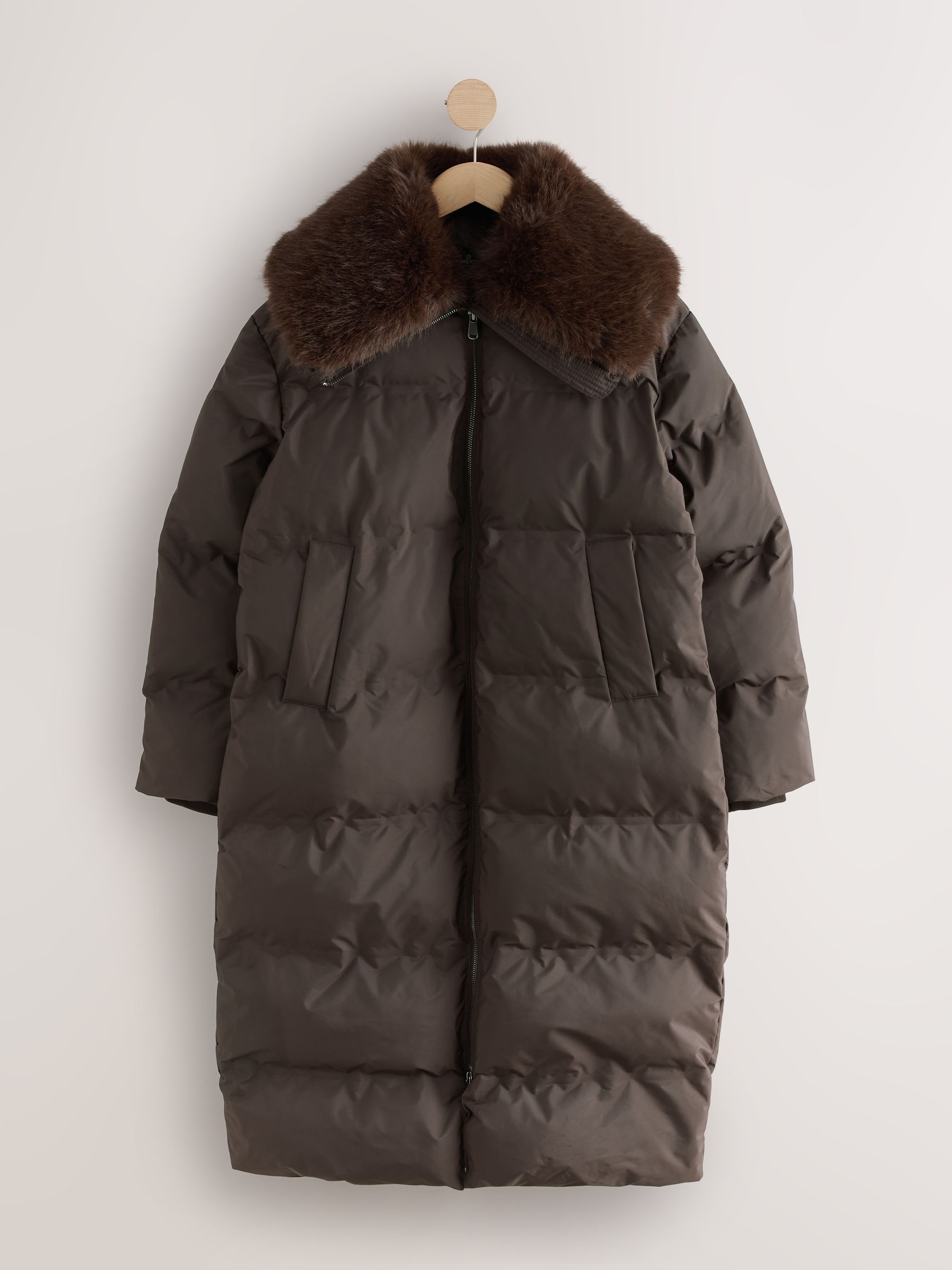 Buy Chocolate Brown Premium Longline Padded Coat with Faux Fur