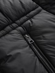 črna - Short Padded Coat with Faux Fur Trim Hood and Cuffs - Slika 9 iz 9