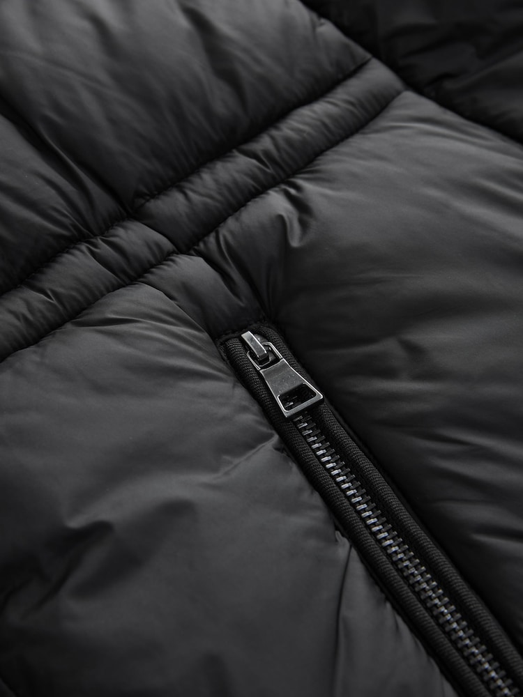 črna - Short Padded Coat with Faux Fur Trim Hood and Cuffs - Slika 9 iz 9