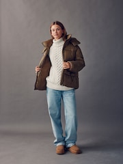 Olive Green High Shine Padded Coat - Image 2 of 10