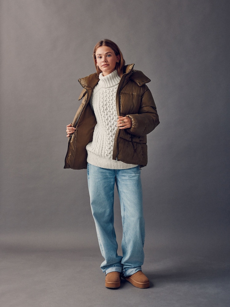 Olive Green High Shine Padded Coat - Image 2 of 10